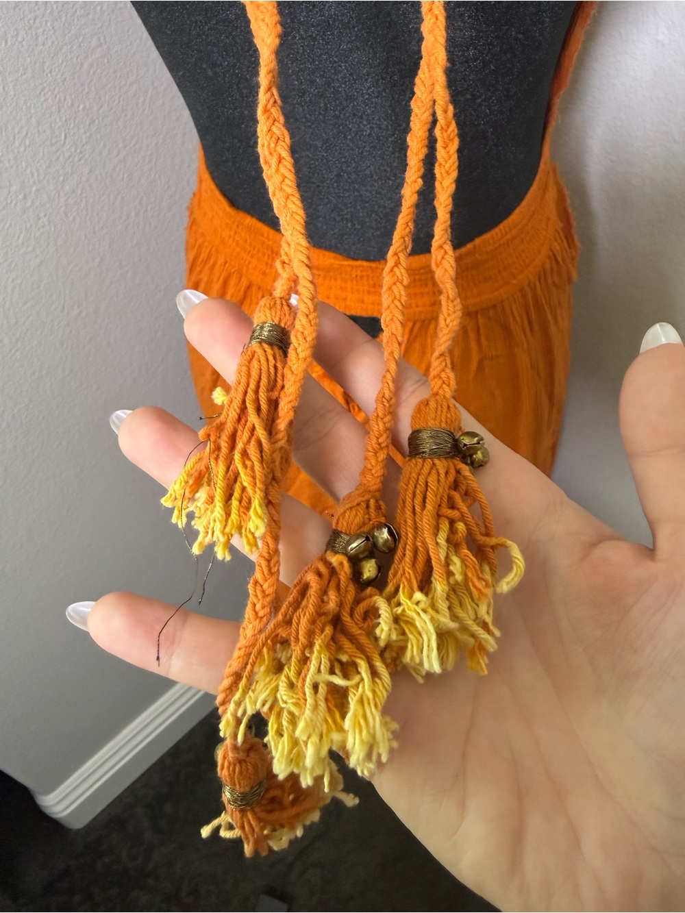 Free People Frayed Orange Look Into the Sun Maxi Dress Halter Bohemian Boho - Picture 8 of 16